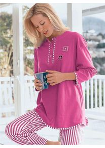 DRIESEN Dames Pyjama in bessenrood ,maat 36/38, Witt, 100% Katoen