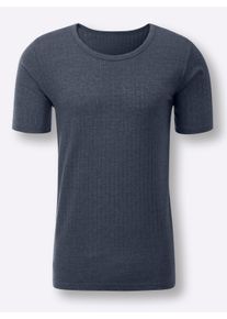 Heren Shirt in donkerblauw gemêleerd ,maat 5, Witt, 60% Katoen, 35% Polyester, 5% Elastan