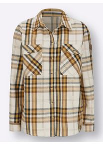 Dames Flanellen blouse met meerkleurige geweven ruit in oker/ivoor geruit ,maat 36, WITT, 100% Katoen