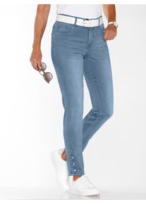 Dames Jeans in verkort model, comfortband in blue-bleached ,maat 38, WITT, 81% Katoen, 17% Polyester, 2% Elastan
