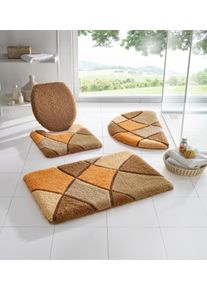 Hagemann unisex Badmat in beige/apricot ,maat 50x50 cm - Wc-matje met uitsparing, Witt, 100% Polyacryl