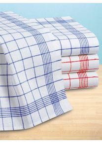 unisex Theedoeken in rood + blauw ,maat per 2 stuks, WITT, 100% Linnen