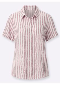 Dames Gestreepte blouse met korte mouwen in oudroze/ecru gestreept ,maat 36, WITT, 100% Viscose