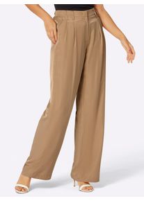 Dames Palazzobroek van viscosemix in camel ,maat 36, WITT, 53% Viscose, 47% Polyester