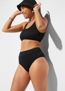 bonprix Femei Costum de baie din material ripsat, cu bustieră (set/ 2 piese), negru, 38