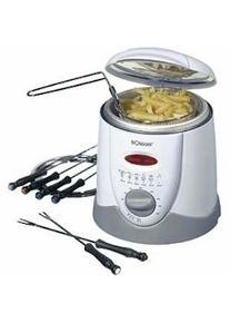 Bomann FRR 1290 CB Freidora Fondue, 1 L, 6 Tenedores Fondue, Termostato Regulable, Filtro Antiolores Humos 900W Blanco/Gris