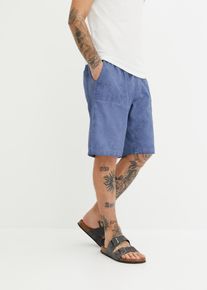 bonprix Bermudy z gumką w talii, z materiału z domieszką lnu, Loose Fit niebieski 60
