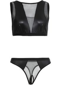 bonprix Biustonosz bustier + stringi "ouvert" (2 części) czarny 56/58