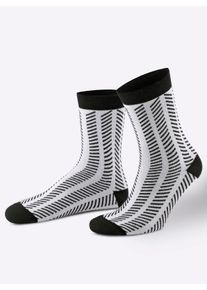wäschepur Dames Damessokken in wit/zwart gedessineerd ,maat 35-38, Witt, 80% Katoen, 18% Polyamide, 2% Elastan