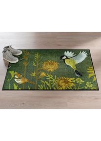 wash+dry by Kleen-Tex unisex Voetmat in groen/geel ,maat 40x60 cm - rechthoekig, Witt, 100% Polyamide. Achterzijde: 100% Elastiek