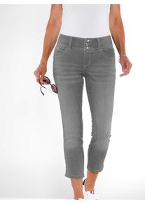 Dames 7/8-jeans met brede band met 3 knopen in grey-denim ,maat 19, WITT, 79% Katoen, 19% Polyester, 2% Elastan