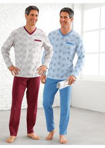 Heren Pyjama's in blauw + bordeaux ,maat 44/46, Witt, 100% Katoen