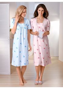 Ascafa Dames Nachthemden met korte mouwen in roze + bleu ,maat 36/38, Witt, 100% Katoen