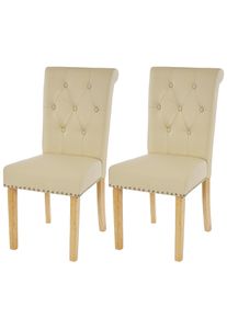 2er-Set Esszimmerstuhl Chesterfield II, Stuhl Küchenstuhl, Nieten ~ Kunstleder, creme, helle Beine
