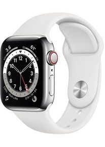 Apple Watch Series 6 Edelstahl 44 mm (2020) | silber | Sportarmband weiß