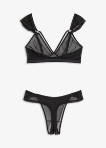 bonprix Biustonosz bustier + stringi ouvert (2 części) czarny 36/38