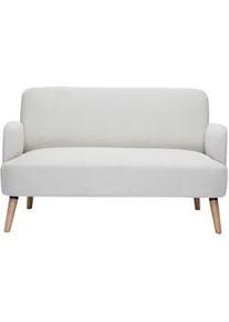 Miliboo Skandinavisches Sofa aus beigem Stoff mit Samteffekt und hellem Holz 2-Sitzer ISKO