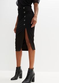 bonprix Mujer, Falda con botonera, negro, 32/34