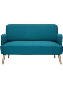 Miliboo Skandinavisches 2-Sitzer-Sofa aus entenblauem Stoff und hellem Holz ISKO