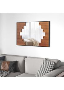 Miroir Mural de Salle de Bain avec Cadre en Bois, Miroir Suspendu avec Crochets Bidirectionnels, Miroir Cosmétique Décoratif, 66 x 100 cm - Relax4life