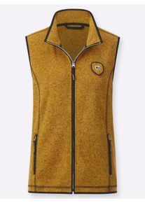 Dames Fleecegilet met logo-applicatie in oker/zwart gedessineerd ,maat 40, WITT, 100% Polyester. Paspels: 100% Polyester