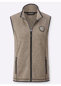 Dames Fleecegilet met logo-applicatie in sesam/zwart gedessineerd ,maat 40, WITT, 100% Polyester. Paspels: 100% Polyester