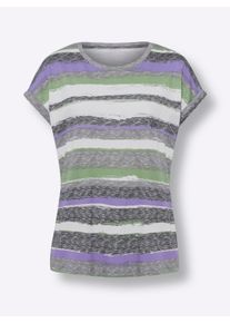 Dames T-shirt in antraciet-lavendel gestreept ,maat 38, WITT, 100% Katoen