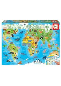 Educa - 150 pcs - World Map Animals puzzle (018115)