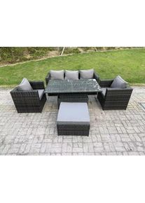 Rattan Meubles De Jardin Ensemble Canapé Extérieur Réglable Table à Manger Élévatrice Set De 2 Fauteuils Grand Tabouret Gris Foncé Mix - Fimous