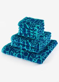 bonprix Prosop cu design floral în relief, albastru, pachet/4 bucăţi prosop de oaspeţi 30/50 cm