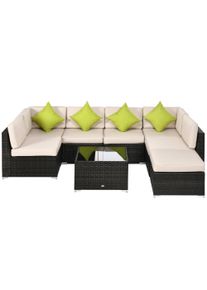 Outsunny 7-Seater PE Rattan Sofa Set Garden Wicker Furniture Set w/ Corner Sofa Set, Cushion, Tempered Glass Table, Brown | Aosom Ireland