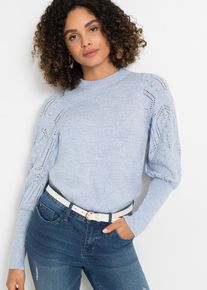 Sweter w ażurowy wzór, niebieski, 32/34, bonprix
