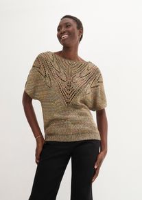 Sweter ażurowy z kolorowymi cekinami, zielony, 36/38, bonprix