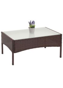 Poly-Rattan Gartentisch Halden, Beistelltisch Tisch mit Glasplatte ~ braun-meliert