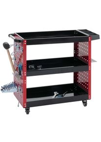 Werkzeugwagen HWC-M26, Rollwagen Werkstattwagen, Rollen Handgriff 3 Ladeflächen Lochraster, Stahl 73x90x35cm rot