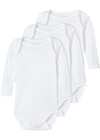 name it Langarmbody »Nbnbody 3p Ls Solid White 3 Noos«, (Packung, 3 Tlg.) weiß, Größe 62 - N-Gr, 3-er Set Bodys von name it