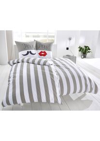 Pussilakanasetti Mr- ja Mrs-painatuksella, valkoinen, 2x 80/80 cm, 2x 135/200 cm, 100% puuvilla, bonprix