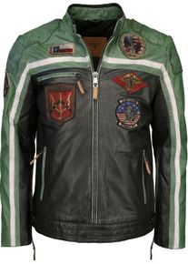 Top Gun Racing, leren jas , kleur: zwart/groen/beige , maat: M