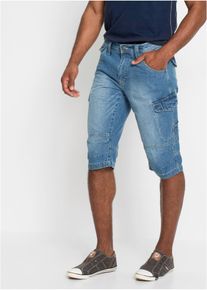Bermuda cargo lunghi elasticizzati in jeans leggeri relaxed fit, Blu, Taglia 52, bonprix