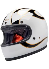Biltwell Gringo Flames, casco integrale , colore: Bianco/Nero/Oro , dimensione: M