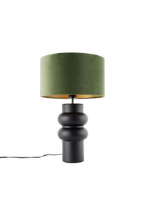 Qazqa Design asztali lámpa fekete bársony árnyékolóval zöld arannyal 35 cm - Alisia