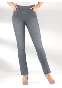 Dames Comfortjeans met geribde comfortband van tricot in grey-denim ,maat 19, WITT, 78% Katoen, 20% Polyester, 2% Elastan
