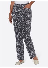 Dames Comfortbroek van pure viscose in zwart/ecru geprint ,maat 38, WITT, 100% Viscose