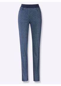 Dames Comfortjeans met geribde comfortband van tricot in dark blue bedrukt ,maat 36, WITT, 78% Katoen, 20% Polyester, 2% Elastan