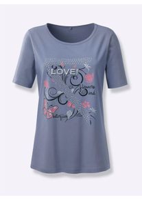 Dames T-shirt met vlinderprint in duivenblauw ,maat 38, WITT, 100% Katoen