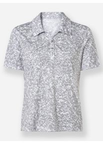 Dames Poloshirt met etskantpatroon in lichtgrijs geprint ,maat 36, WITT, 65% Polyester, 35% Viscose