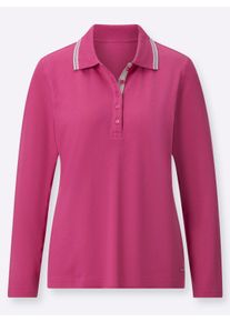 Dames Poloshirt met lange armen in piquékwaliteit in fuchsia ,maat 36, WITT, 95% Katoen, 5% Elastan