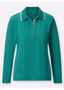 Dames Poloshirt met lange mouwen in smaragdgroen ,maat 36, WITT, 95% Katoen, 5% Elastan