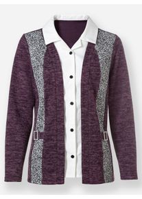 Dames 2-in-1-shirt met reverskraag in aubergine gemêleerd ,maat 38, WITT, 80% Polyester, 20% Viscose