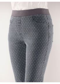 Damen Schlupfjeans mit geripptem Strick-Dehnbund in grey-denim-bedruckt ,Größe 195, WITT, 78% Baumwolle, 20% Polyester, 2% Elasthan